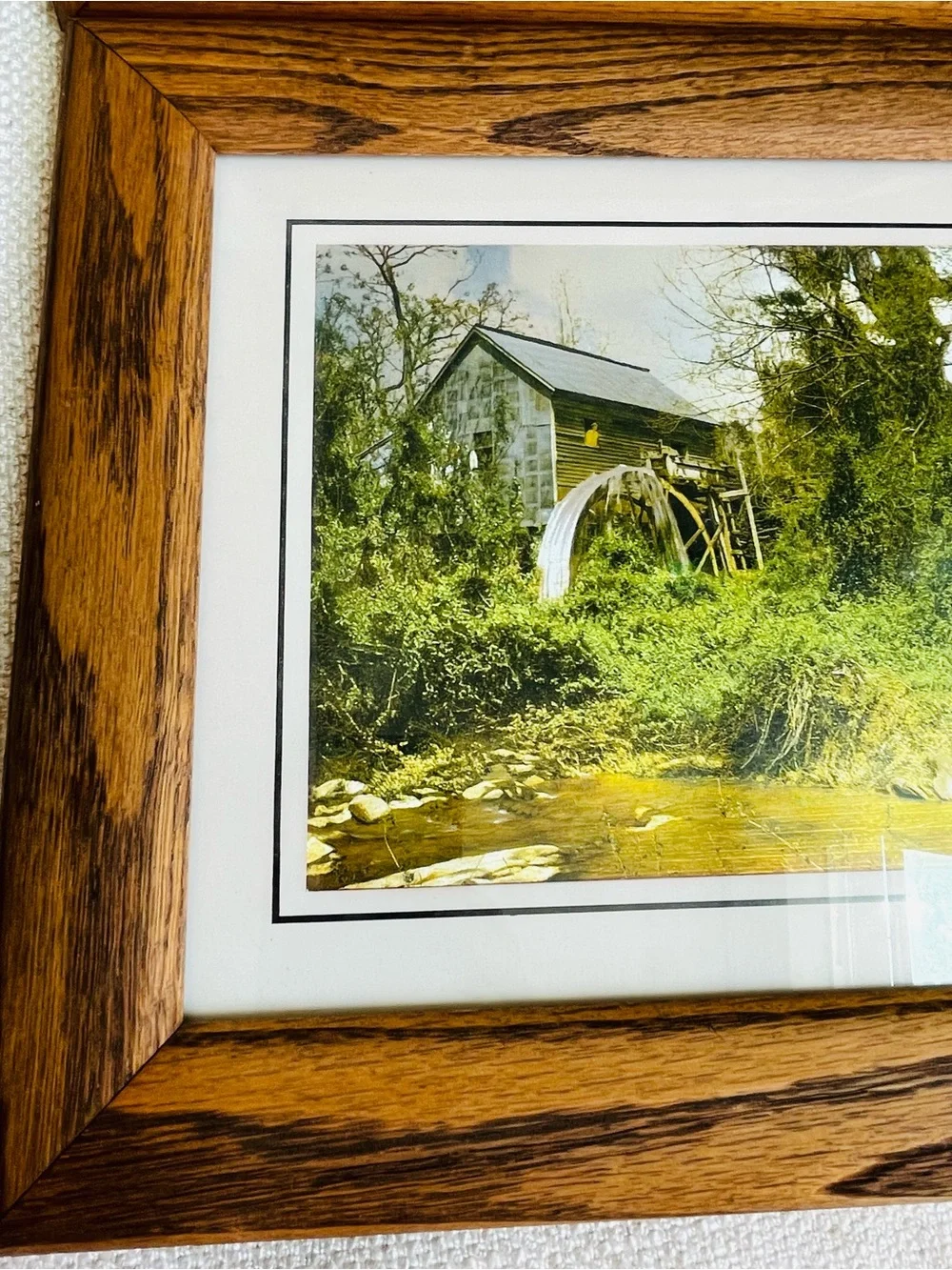 (2) Vintage MCM Foil Art Classic Oak Wood Picture Frames